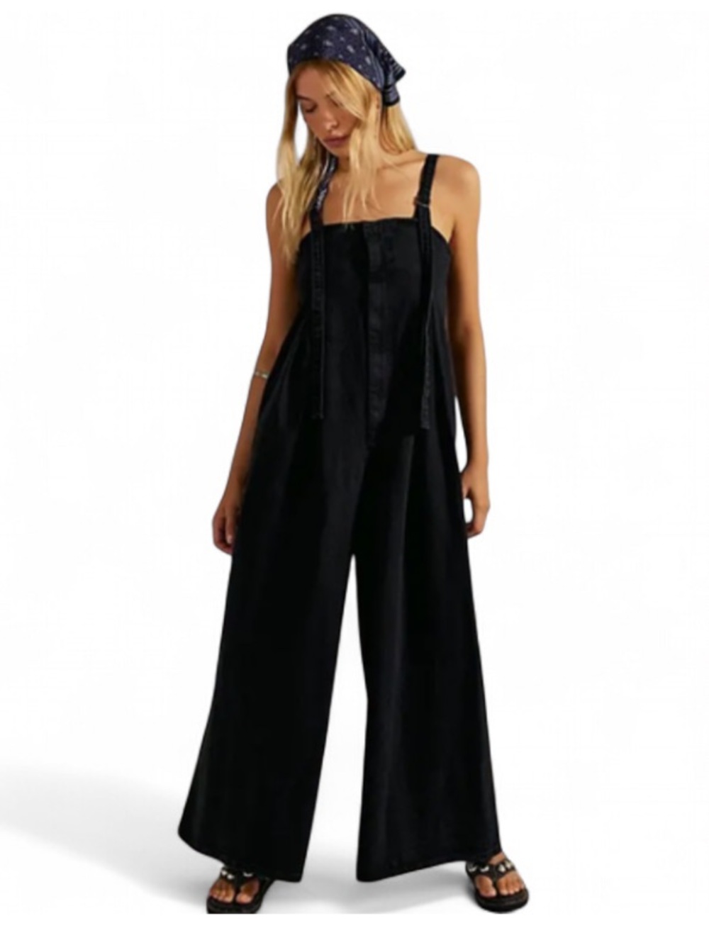 Free People We The Free Lumy One Piece Jumpsuit Wide Leg Black NWOT M - Picture 1 of 7